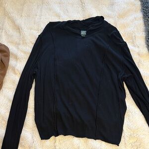 Black Collared Long Sleeve Ribbed Top